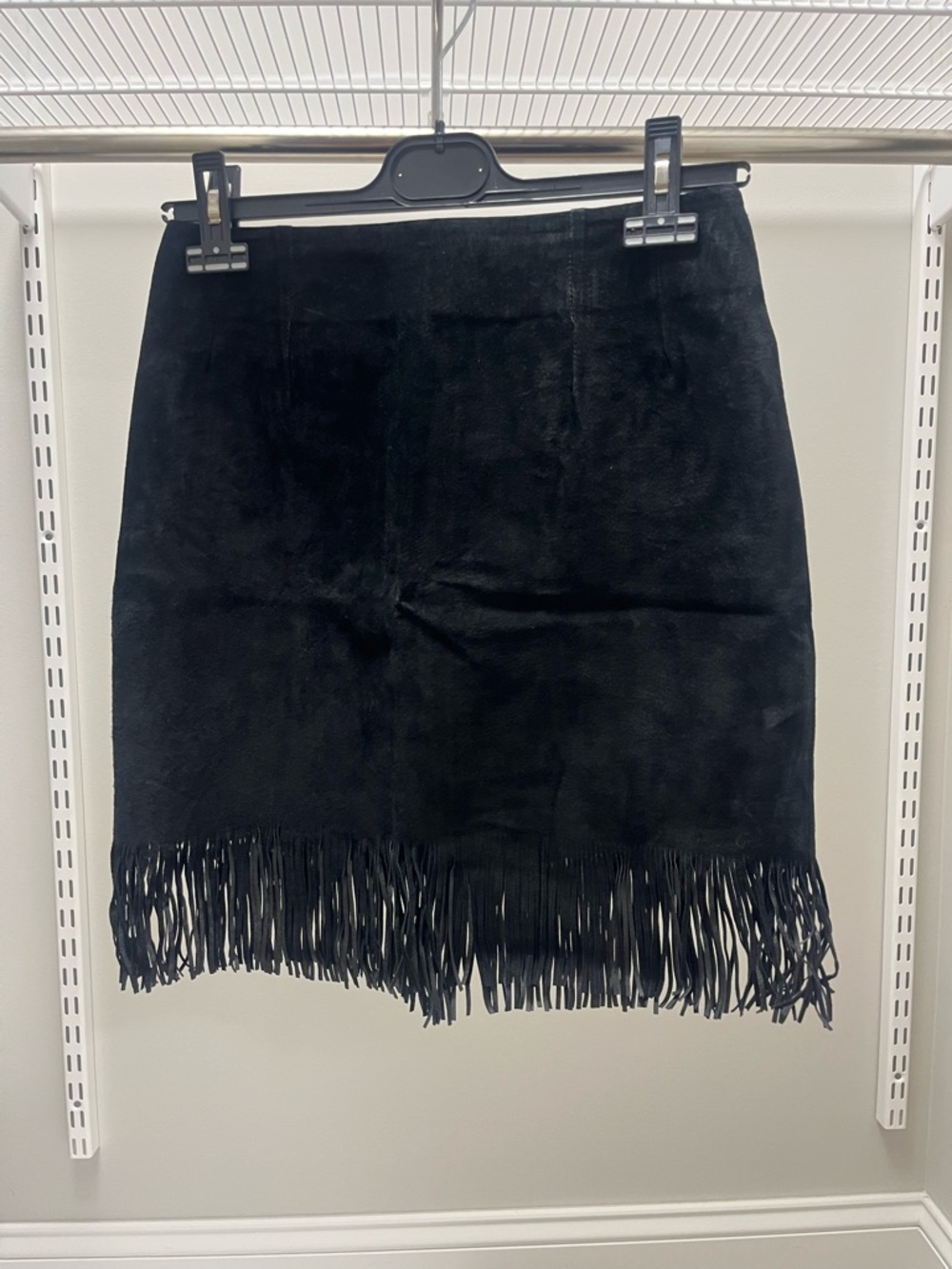Authentic Black Suede Fringe Mini Skirt